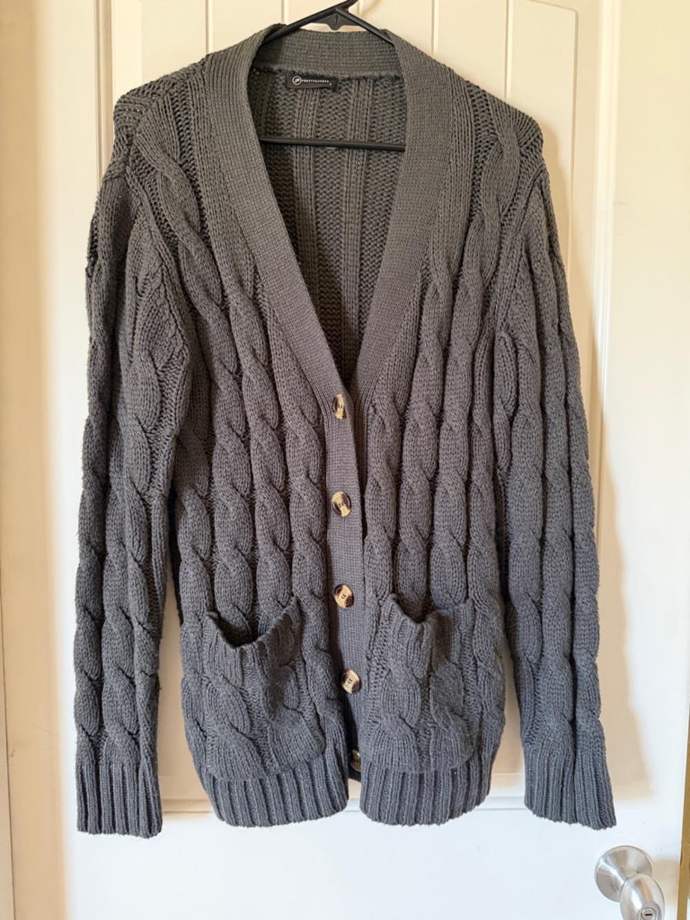 Cable Knit Button Front Cardigan brown